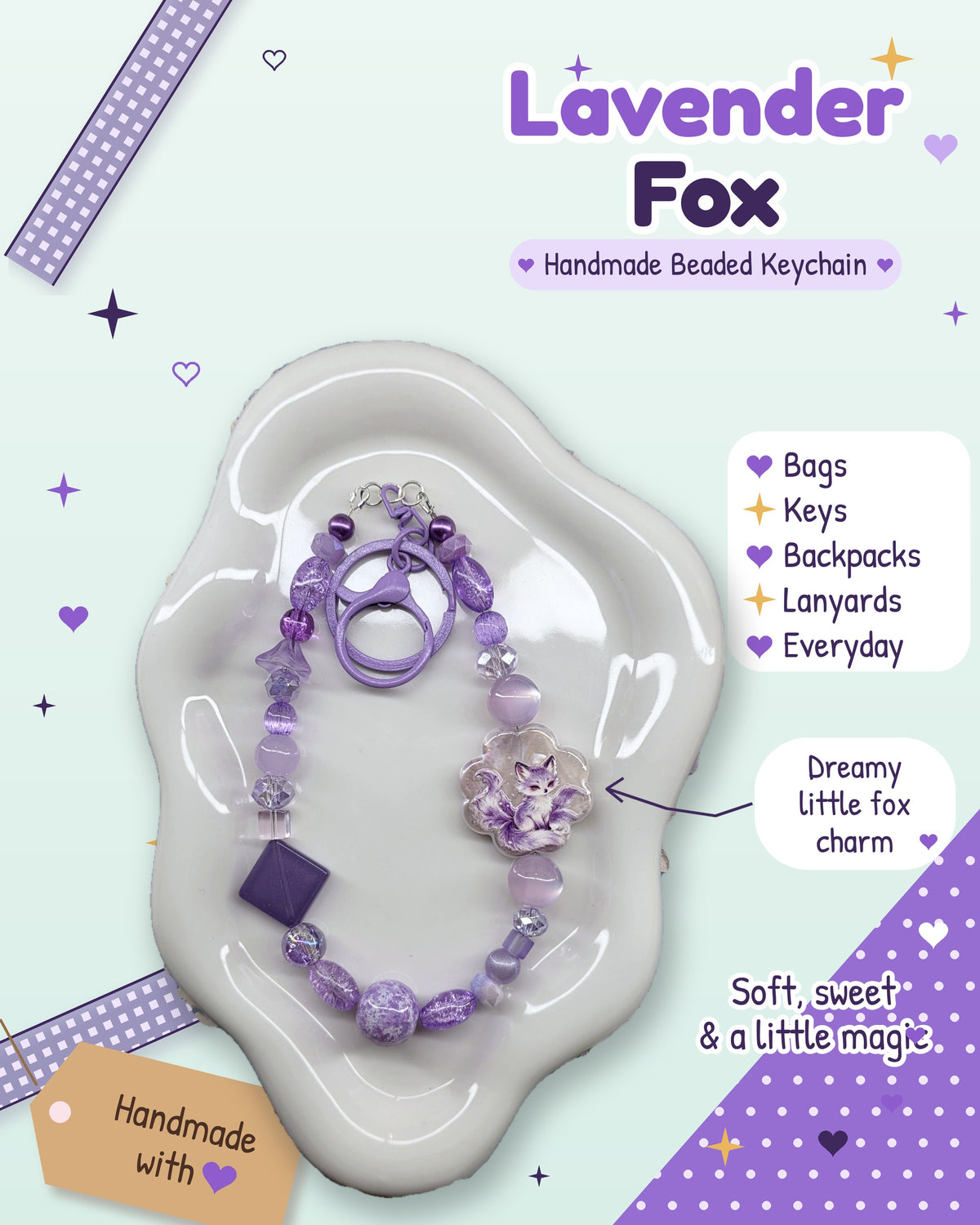 Lavender Fox Keychain